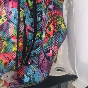 Open toe snake skin heels